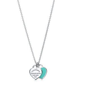 Tiffany Blue Double Heart Tag Pendant - Silver
